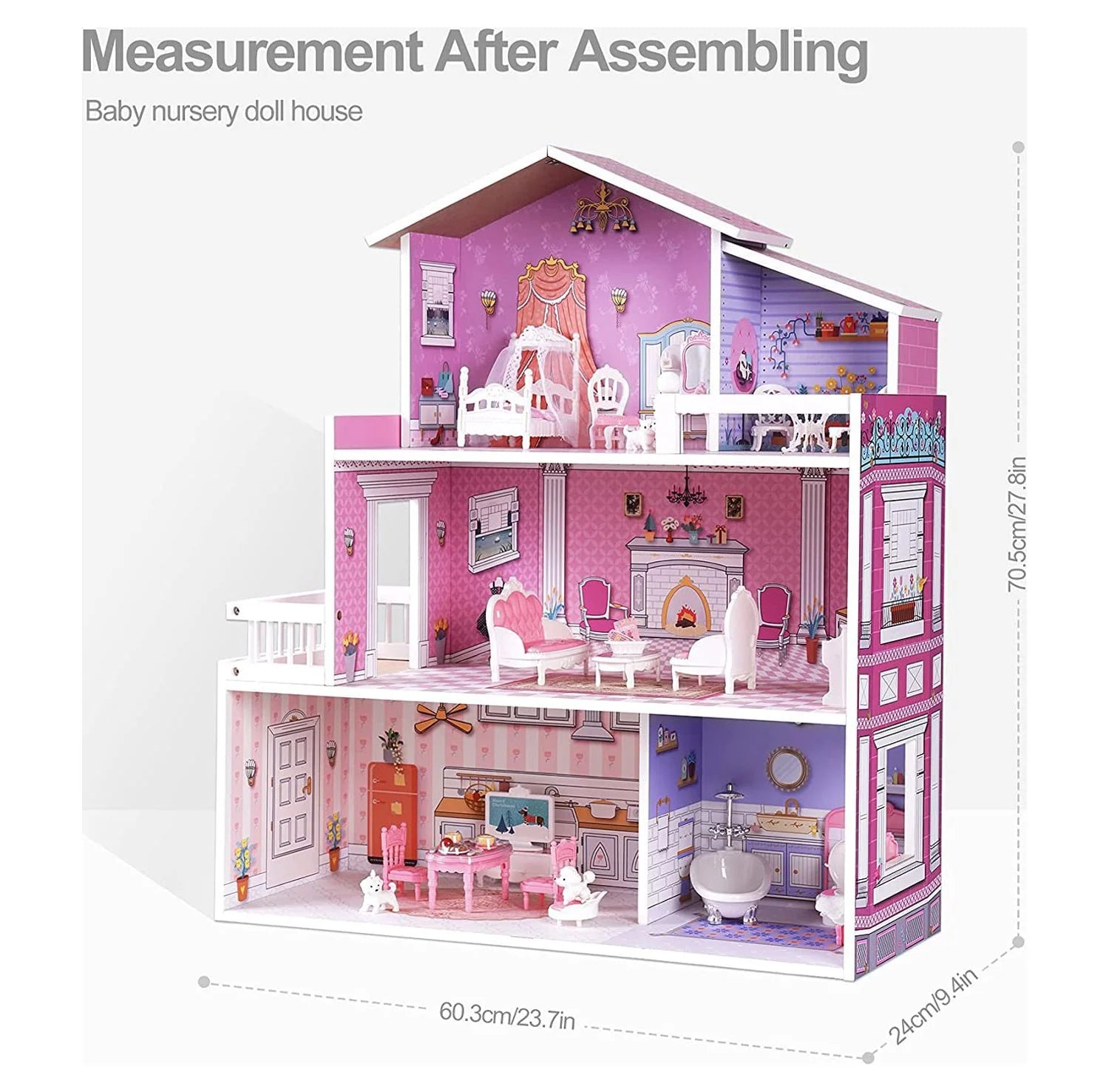 Victoria Wooden Dollhouse for Kids Furniture Preschool Dollhouse House Toy for Toddlers Girls