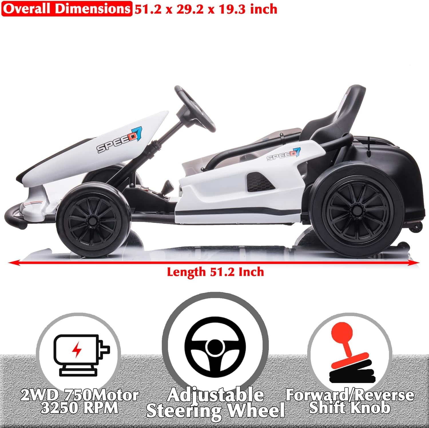 Electric Go Kart 24V Battery Powered Pedal Go Karts for 6+ Kids Adults Ride on Car Electric Vehicle Car Racing Drift Car for Boys Girls, White